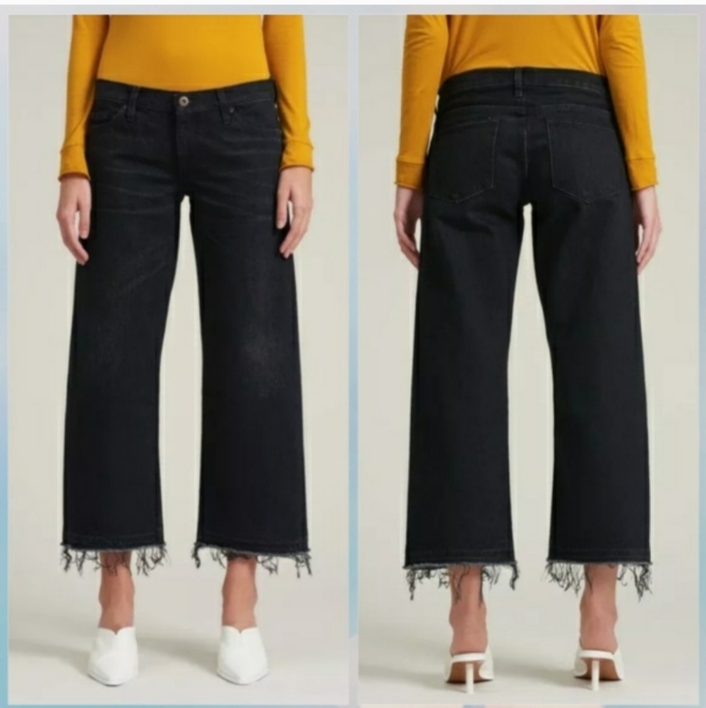 Simon Miller 100% Cotton Bora Frayed Hem Crop Wide Leg Pants Size 30 Black Wash